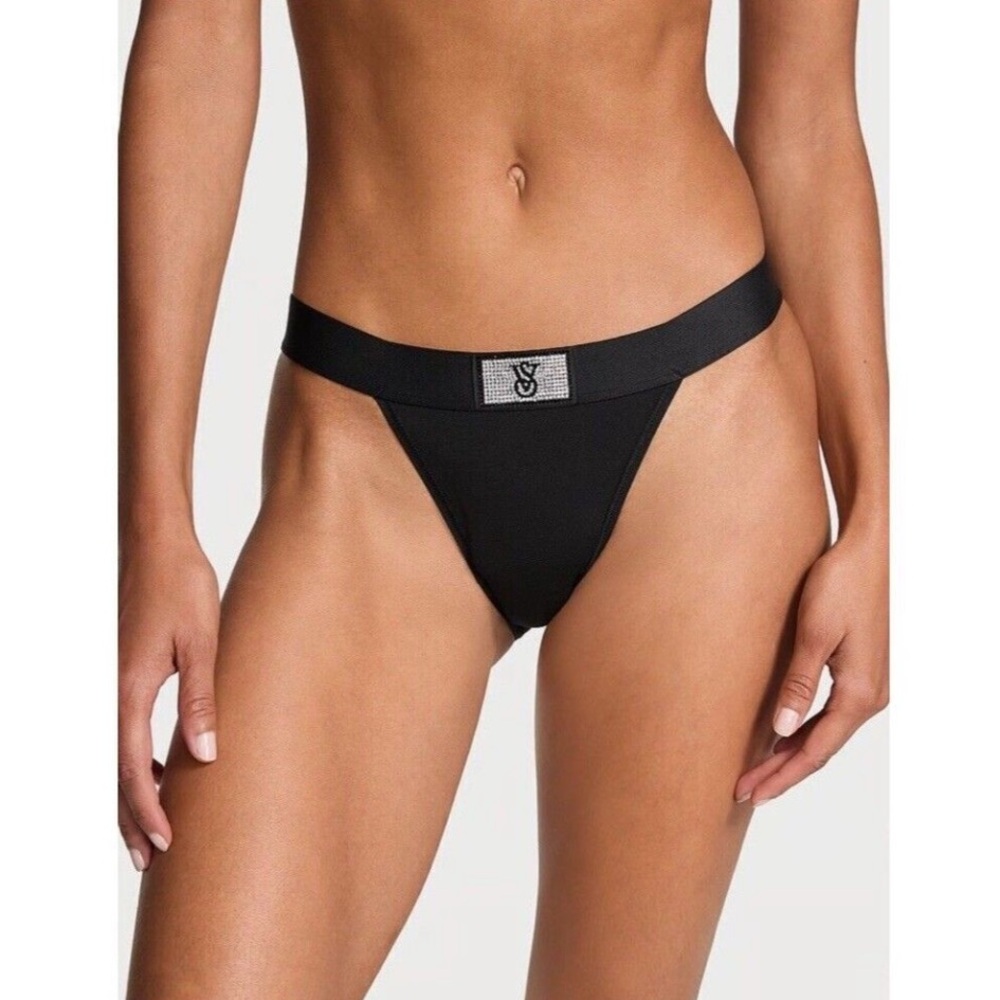 Victoria's Secret Lot Of 2 Black Shine Patch Thong And Hip-hugger Bundle 2